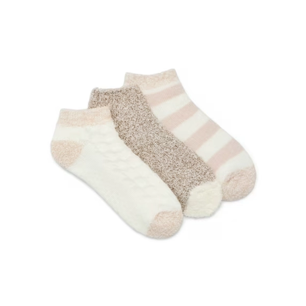 Joyspun Women's Double Layer Low Cut Lounge Socks, 3-Pack, Fits Shoe Sizes 4-10