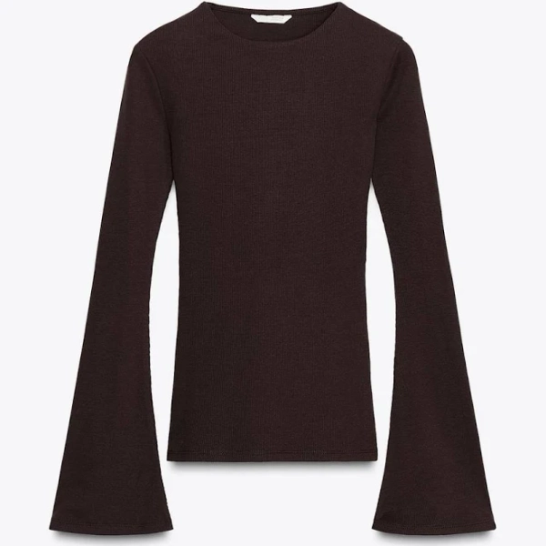 Zara Women's Rib Top with Flared Sleeves