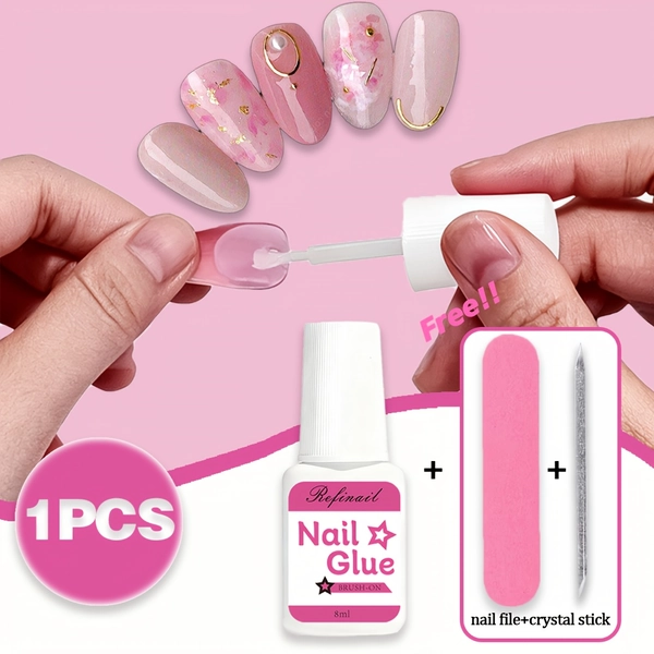 A Brush-On for nail Glue Kit That Includes a for nail File And Crystal Stick, Designed for Applying for nail Tips And 3D Crystal Decorations Without The Need for a for nail Lamp to, Providing Long-Lasting Solid for nail Glue for Over 28 Days