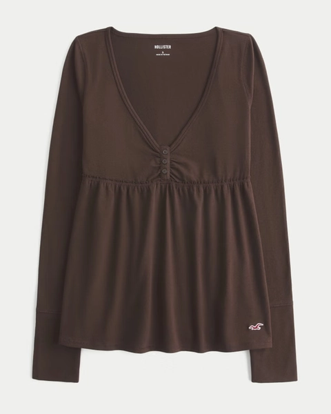 Long-Sleeve Henley Babydoll Top