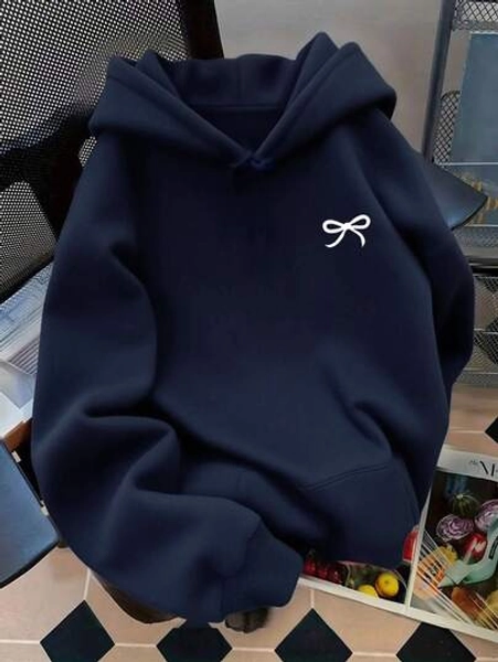Cute Versatile Bow Pattern Women's Long Sleeve Pocket Casual Hoodie
