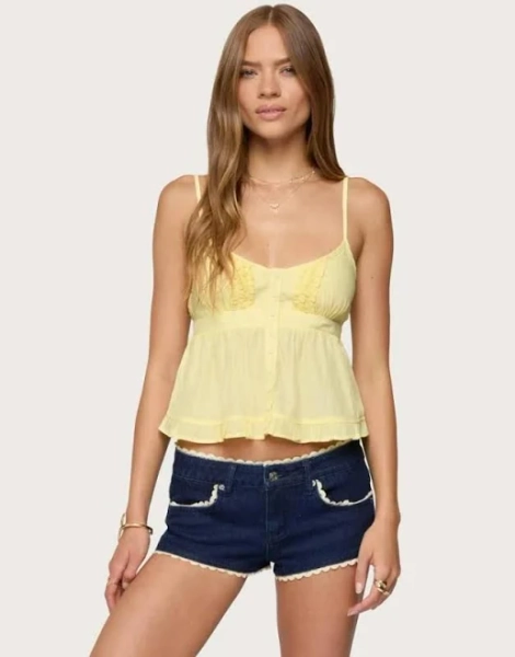Shop Edikted Halsey ruffle tank top in yellow on Sale at BeyondStyle – Get 40% Off Edikted Halsey ruffle tank top in yellow with Limited-Time Flash