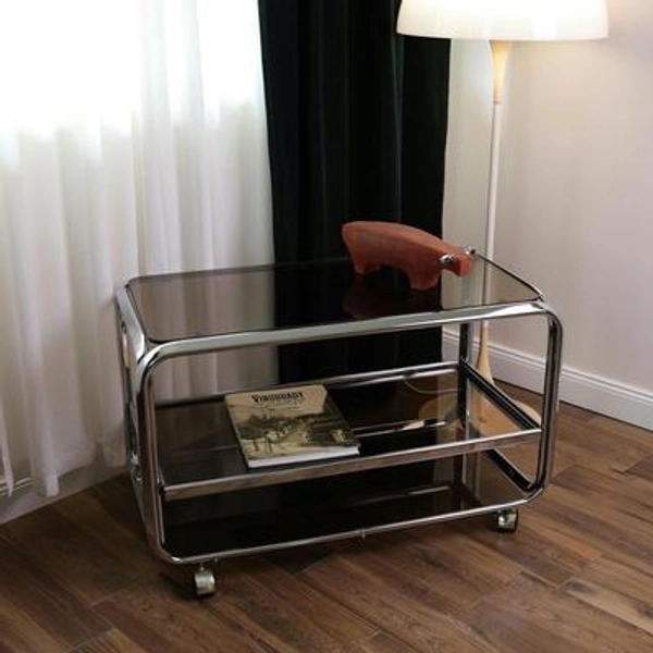 Vintage Chrome Bar Cart: Mid-Century Modern Smoked Glass Drinks Trolley