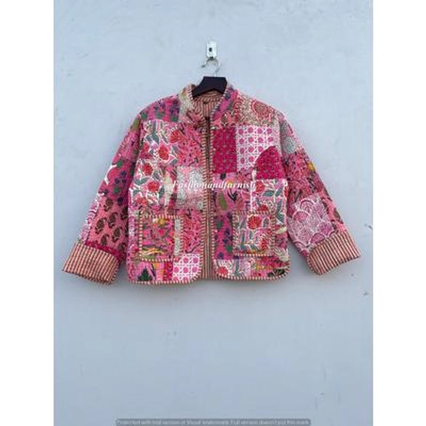 Handmade Floral Patchwork Quilted Cotton Jacket: Bohemian Reversible Coat