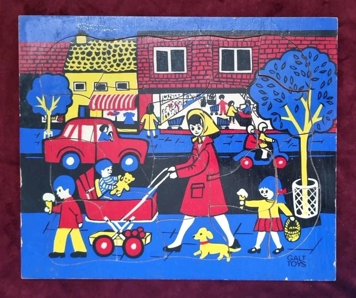 Vintage Wooden 1970s Children’s Traffic &amp; Street Puzzle by Galt Toys Collectable