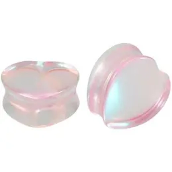 Pink Heart Glass Ear Plugs Tunnels Double Flared Saddle Expander Stretcher Ears Gauge Plug Piercing Body for Women Men Unisex