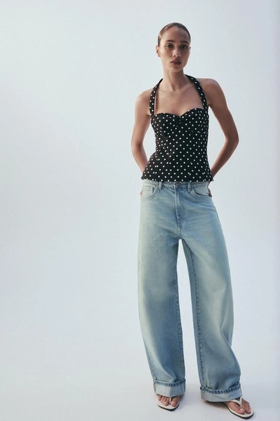 HALTERNECK TOP WITH ROUND NECK - Black / White - XS