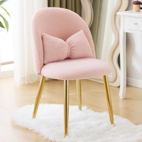 Karl Home Red Vanity Chair with Pillow, Gold Metal Leg Cute Makeup Desk Chair, Armless Accent Chair for Bedroom Dressing Room