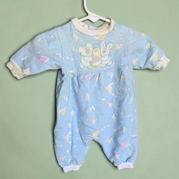 VTG 80s Little Me Baby Boys Pastel Embroidered Bunny Sleeper  Romper 3 Months?