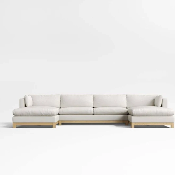 Crate & Barrel Pacific Wood U-Shaped Sectional Sofa with Double Chaise Lounge