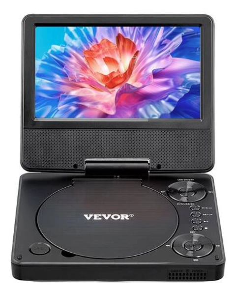VEVOR - Portable DVD Player, 7 inch HD Swivel Display Screen, 4 Hours Built-in Rechargeable Battery - Black