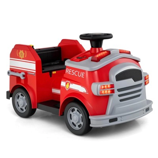 Costway 12V Kids Ride on Fire Truck Toddler Fire Toy Car with Shovel & Wrench Red
