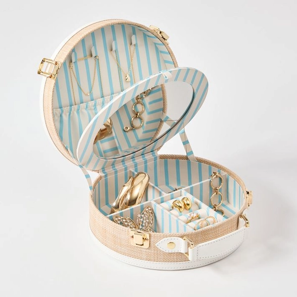 Montauk Raffia Round Jewelry Box