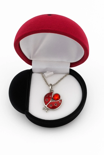 Lady bug necklace in cute velour lady bug gift box 16 inch chain garden bug