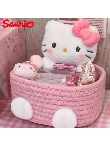  Sanrio 1 Piece Storage Basket Sanrio Hello Kitty Kawaii Cute Cosmetic And Toy Storage Box Bedroom Decor Birthday Gift Pink