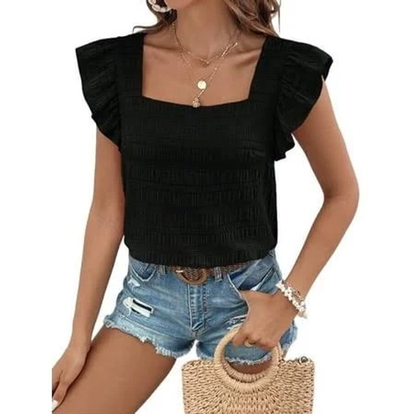 Women's Square Neck Ruffle Pullover Shirt
