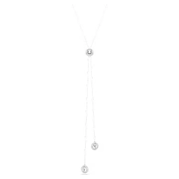 Una Angelic Y pendant, Round cut, White, Rhodium plated