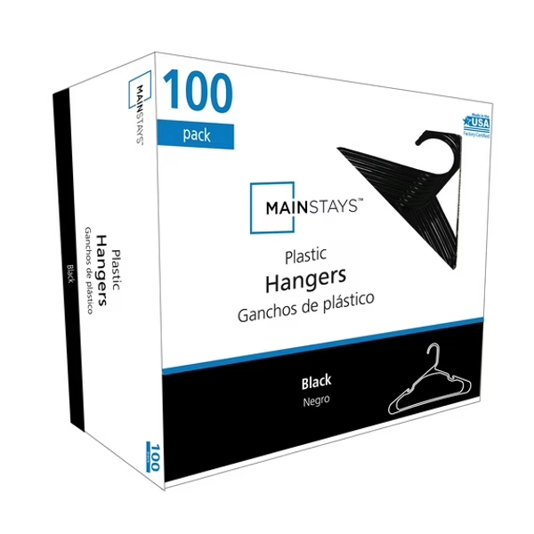 Mainstays Plastic Notched Adult Hangers for Any Clothing Type, Rich Black 100 Count