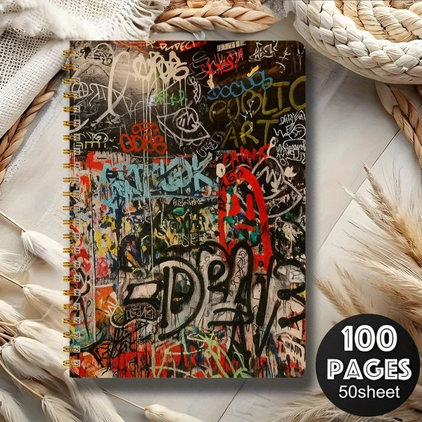 Trendy Graffiti 1pc Graffiti-Themed Spiral Notebook Diary, 50 Pages, 5.59*8.19inch, Mixed Color Paper, Suitable for School and Office Supplies, Perfect Gift for Friends and Colleagues, Notebook Diary | Art Cover Design | Durable Cover