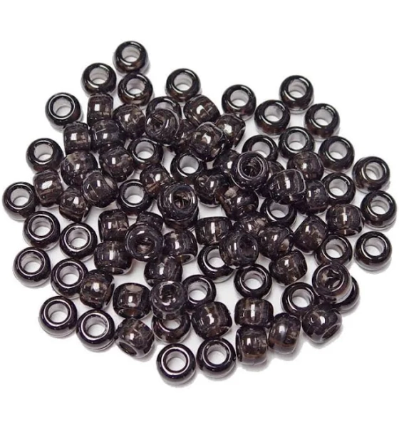 Transparent Jet 9x6mm Pony Beads 500pc for school crafts hair decor kandi jewelry