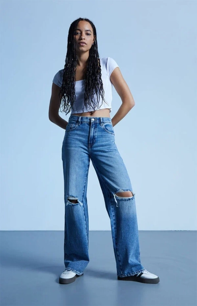 Medium Blue Ripped Baggy Jeans