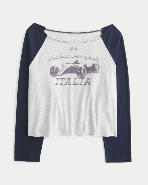 Oversized Long-Sleeve Racing Graphic Tee