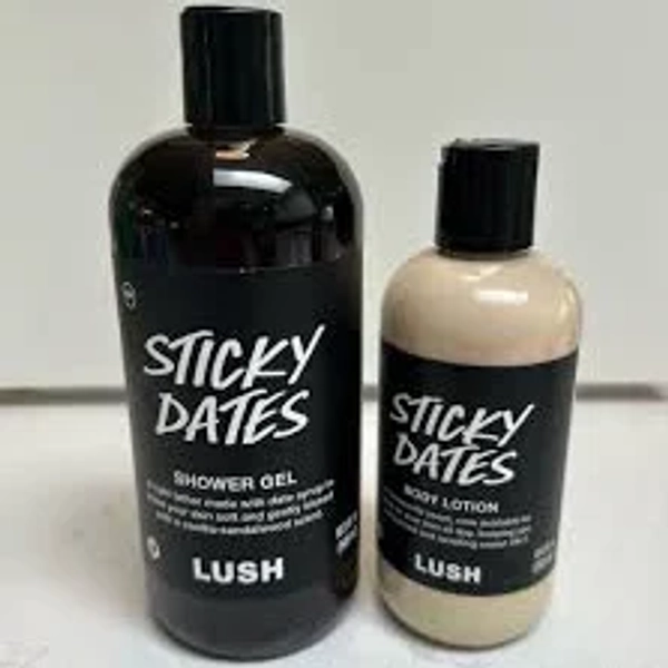 Lush sticky dates duo shower gel & lotion, retails for $62
