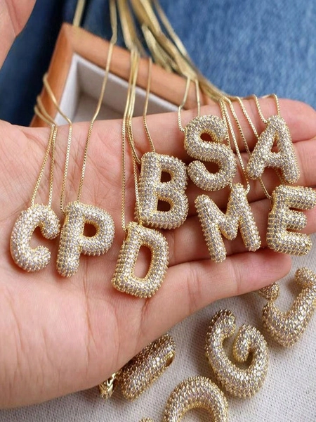 A-Z CZ Zirconia Letter Pendant Necklace, Unisex Punk Style Initial Necklace, Stainless Steel Fashionable Hip Hop Jewelry
