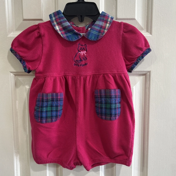 Vintage 80s/90s OshKosh Baby Pink Purple Plaid Bubble Romper Size 12 Months