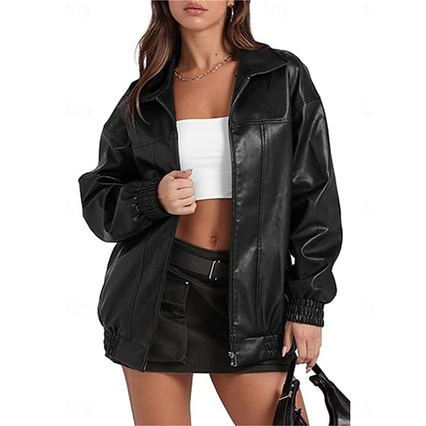 Women's Faux Leather Jacket Casual Jacket Biker Jacket Outdoor Street Daily Wear Fall Winter Regular Coat Regular Fit Thermal Warm Breathable Stylish 
