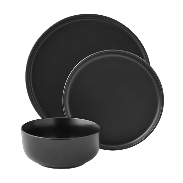 Mainstays Alessandra 12-Piece Stoneware Dinnerware Set Matte Black - Walmart.com