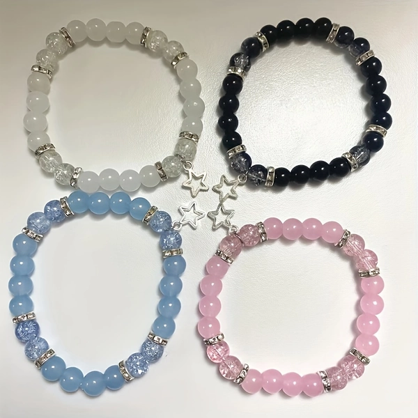 4Pcs Fashionable Bead Friendship Bracelets With Star Pendant For Women Men Best Friend Jewelry Set
