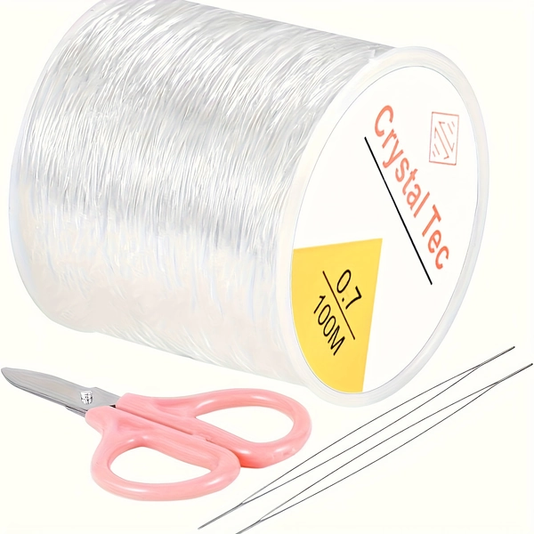 Elastic Cord Elastic Bracelet String with 2 Beading Needles and 1 Pair of Scissors for Beading and Jewelry Gift Making, Beading Storage, Beading & Jewelry Making, Suitable for Bracelets, Jewelry, Keychains, and Other Craft Accessories, Jewelry Making