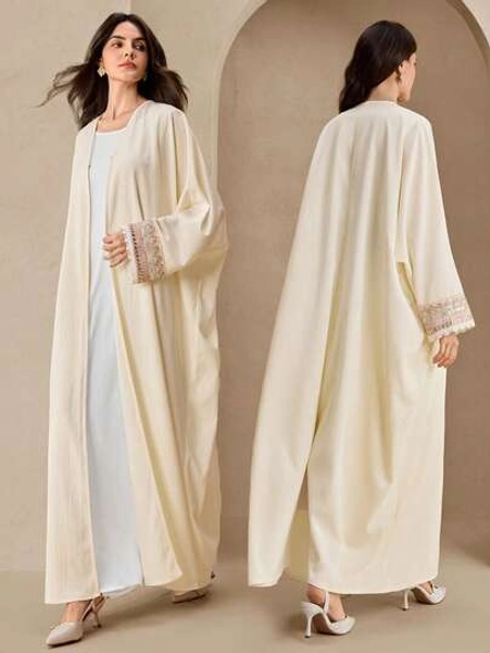 Graceveil Elegant Long Sleeve Lace Patchwork Belted Abaya For Women - Size S