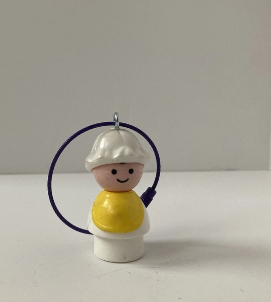 Vintage Fisher Price Little People Baby White Hat White Body Key Chain Ring