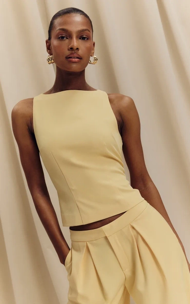 Lemon Racer Neck Detail Top Co-ord