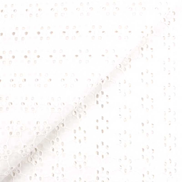 Coupon tissu broderie anglaise blanc – Coton ajouré motif géométrique floral