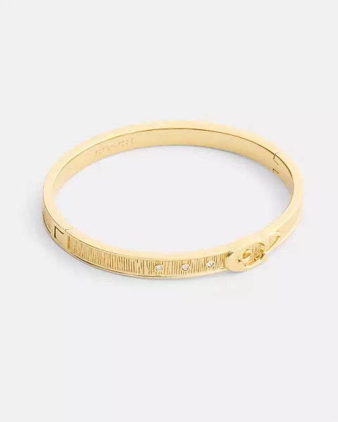 Gold Brushed Buckle Hinged Bangle