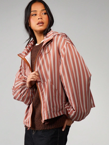MISSGUIDED Oversized Striped Hooded Windbreaker Jacket