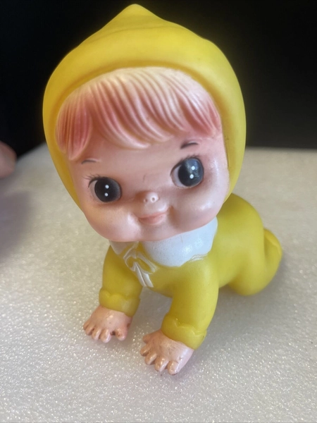 1980s Baby Squeak Toy Rosco Crawling Rubber Doll - Here Comes Trouble Look