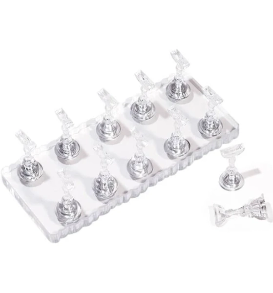 Transparent Acrylic Double Row Nail Stand with Holders and Crystal Holders