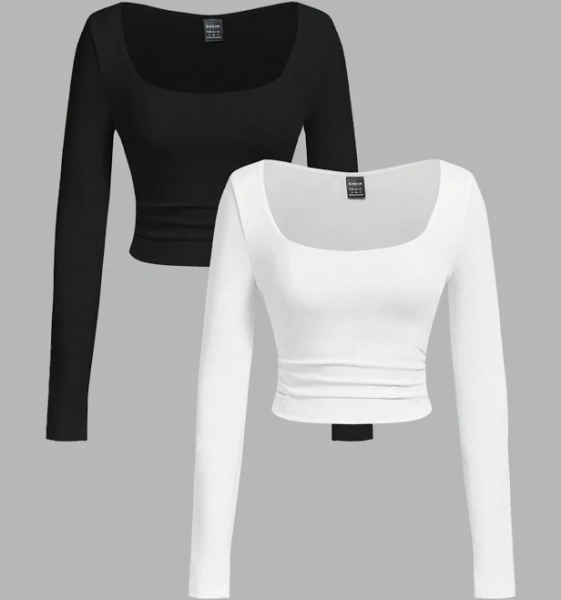 SHEIN Women's Square Neck Long Sleeve Slim Fit Top