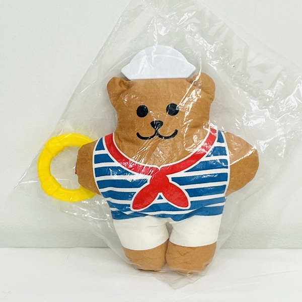 Johnson &amp; Johnson Baby Bear Sailor 8” Plush Teether Ring 1980s Vintage