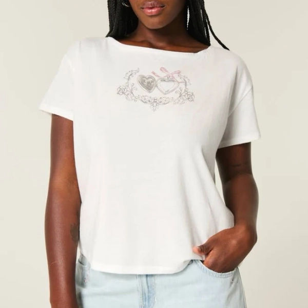 Women's Easy Ribbon Tie-Back Heart Graphic Tee