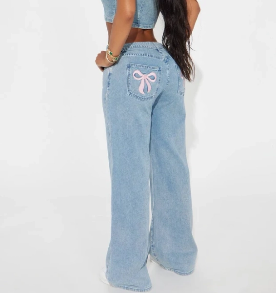 Fashion Nova Taking A Bow Embroidered Baggy Jeans