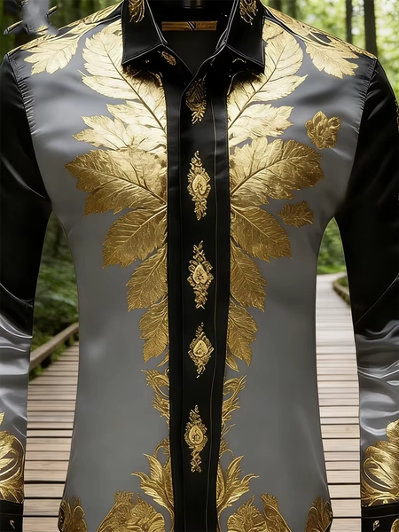 New men's 11 color 3D leaf print shirt with high-quality patterns, casual and fashionable long sleeved lapel shirt - AliExpress 200000343