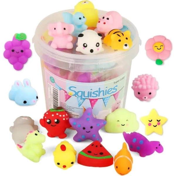 Squishies Squishy Toy 24pcs Party Favors for Kids Mochi Squishy Toy moji Kids Mini Kawaii squishies Mochi Stress Reliever Anxiety Toys Easter Basket