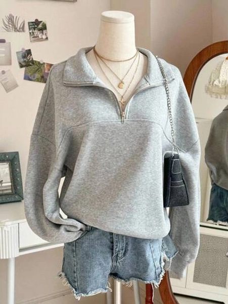 Sweetra Young Tween Girls' Casual Minimalist Zip-Up Drop Shoulder Hoodie, Autumn Fall Winter