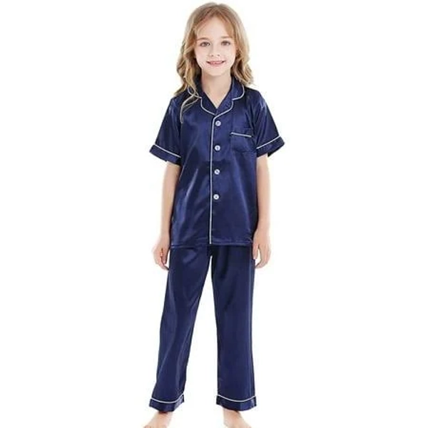 zhanqunnn Girls Silk Pajamas Coat Style Girls Pajama Set Button Down Pajamas
