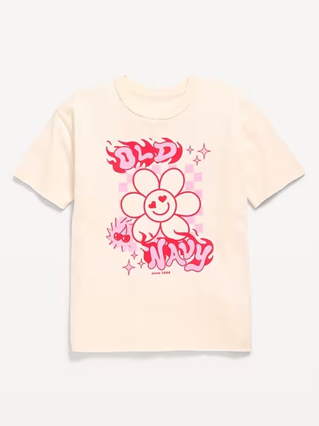 Oversized Short-Sleeve Logo-Graphic Raw-Edge T-Shirt for Girls